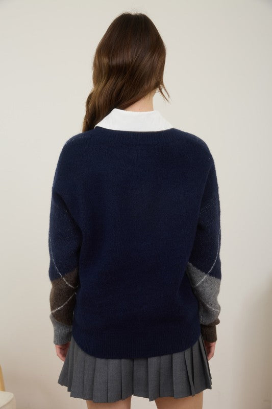 THE GRACE ARGYLE KNIT - NAVY