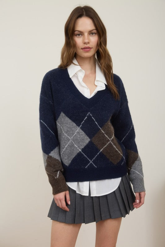 THE GRACE ARGYLE KNIT - NAVY