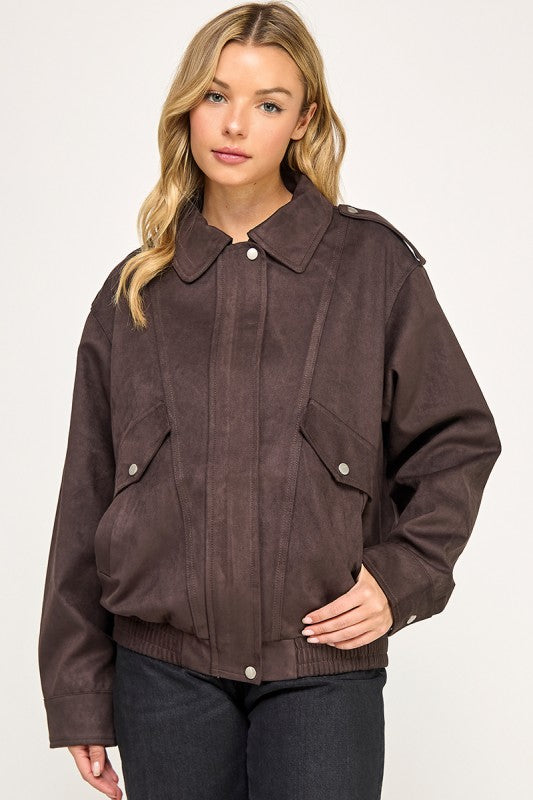 THE MAPLE FAUX SUEDE BOMBER JACKET