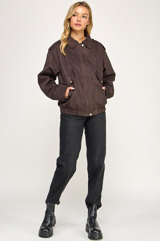 THE MAPLE FAUX SUEDE BOMBER JACKET
