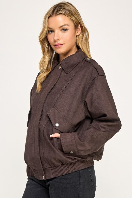 THE MAPLE FAUX SUEDE BOMBER JACKET
