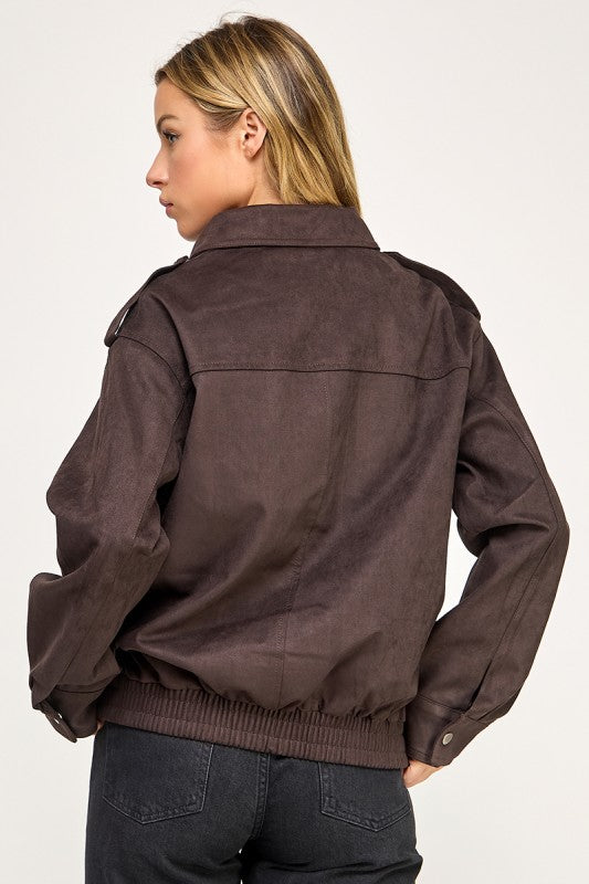 THE MAPLE FAUX SUEDE BOMBER JACKET