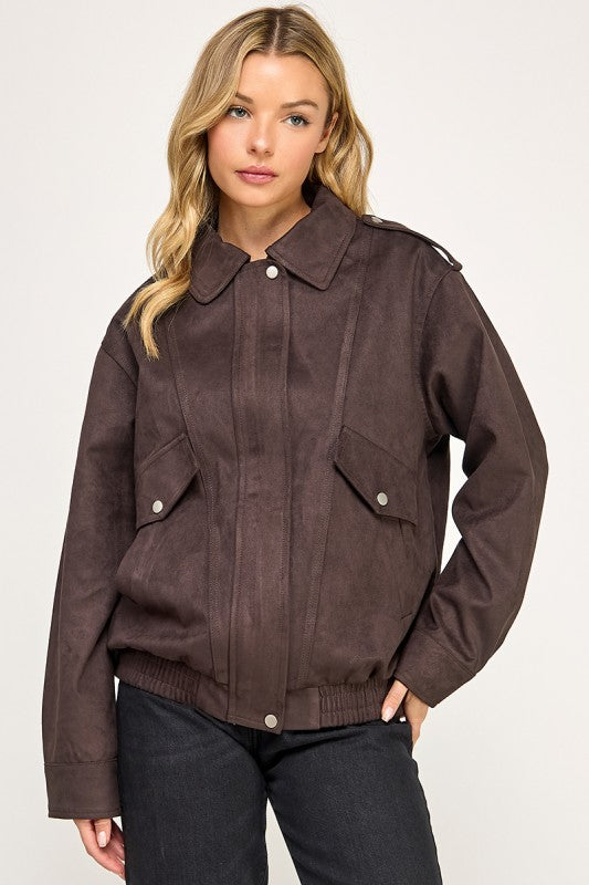 THE MAPLE FAUX SUEDE BOMBER JACKET