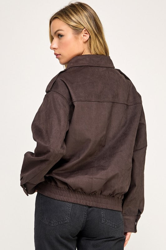 THE MAPLE FAUX SUEDE BOMBER JACKET
