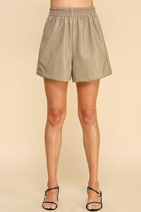 THE ESSENTIAL EDIT FAUX LEATHER SHORTS - BEIGE