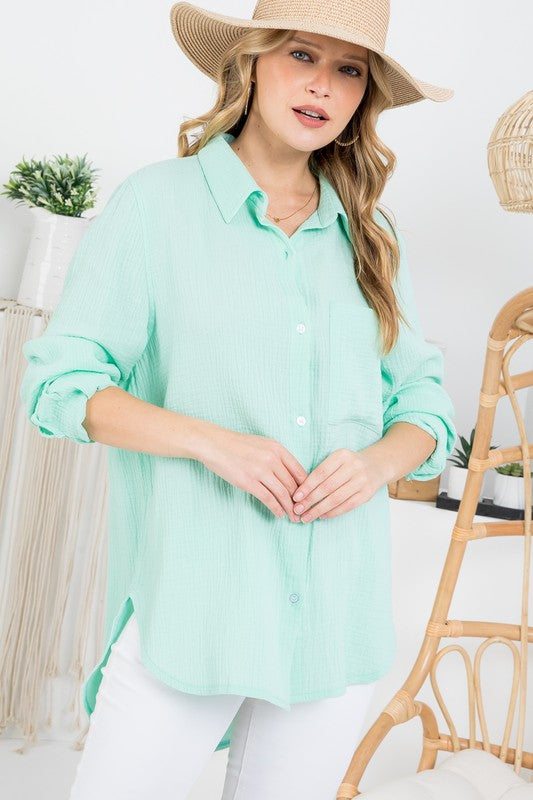 THE ESSENTIAL EDIT COTTON GAUZE SHIRT - BLUSH PINK