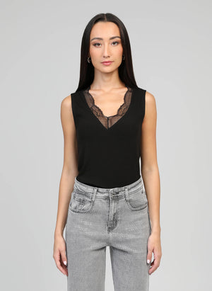 THE ESSENTIAL EDIT LACE TANK - BLACK