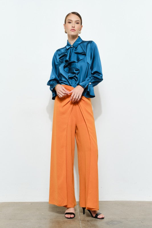 THE KNOW IT RUFFLE SHIRT - TEAL