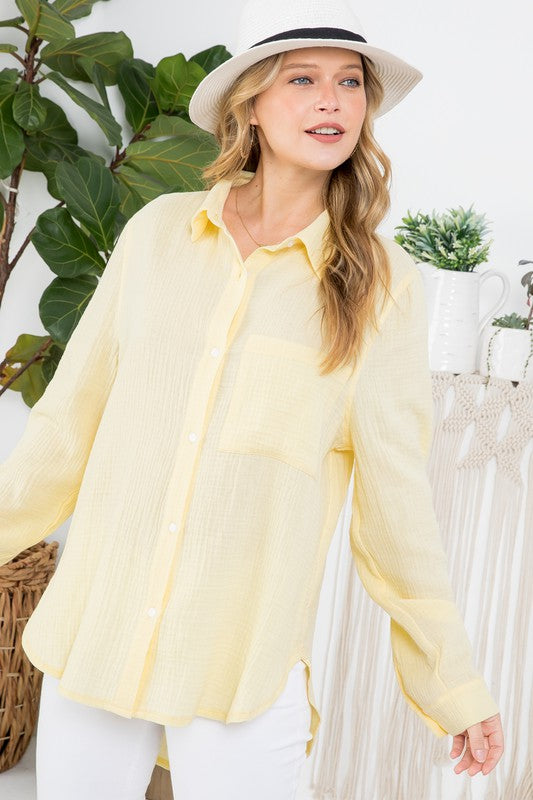 THE ESSENTIAL EDIT COTTON GAUZE SHIRT - BLUSH PINK