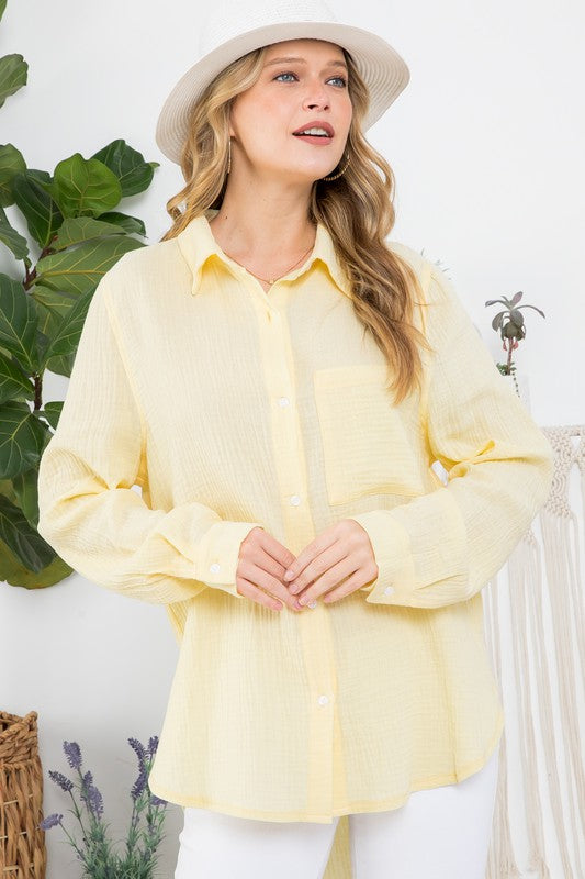 THE ESSENTIAL EDIT COTTON GAUZE SHIRT - BLUSH PINK