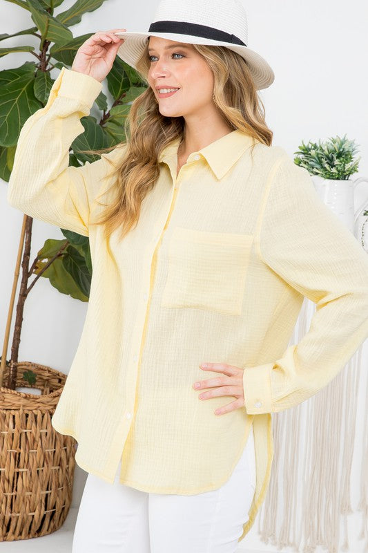 THE ESSENTIAL EDIT COTTON GAUZE SHIRT - BLUSH PINK