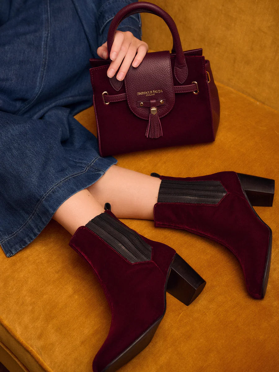 THE FAIRFAX & FAVOR ELECTRA VELVET BOOT - BURGUNDY - PRE-ORDER