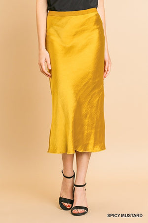 THE CANDLELIT SATIN MIDI SKIRT - GOLD