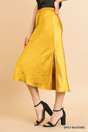 THE CANDLELIT SATIN MIDI SKIRT - GOLD