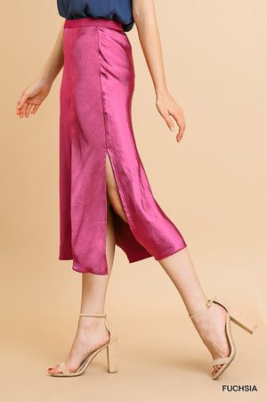 THE CANDLELIT SATIN MIDI SKIRT - GOLD