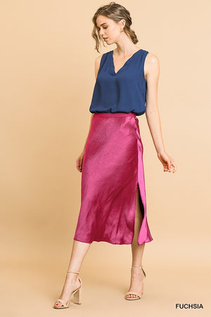 THE CANDLELIT SATIN MIDI SKIRT - GOLD