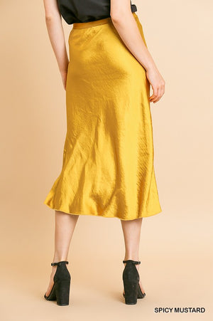 THE CANDLELIT SATIN MIDI SKIRT - GOLD