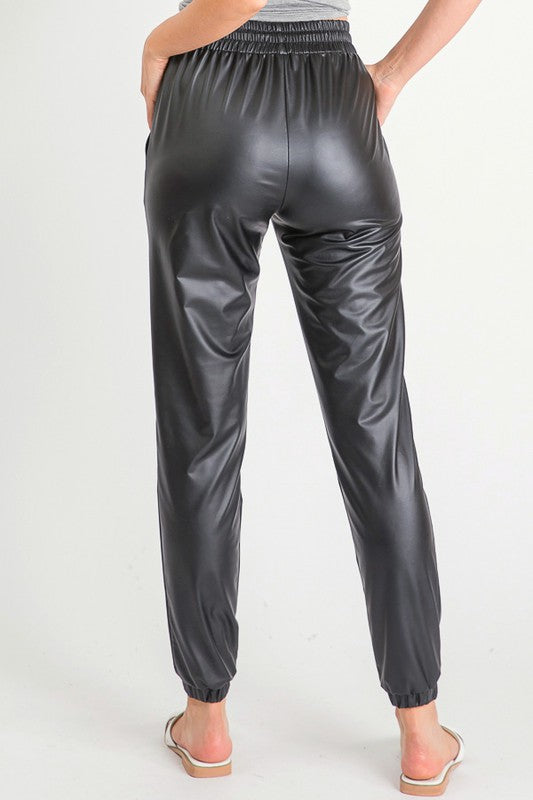 THE OBEY THE RULES FAUX LEATHER JOGGERS