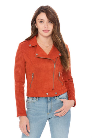 THE INSTYLE FAUX SUEDE MOTO JACKET - RUST