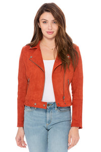 THE INSTYLE FAUX SUEDE MOTO JACKET - RUST