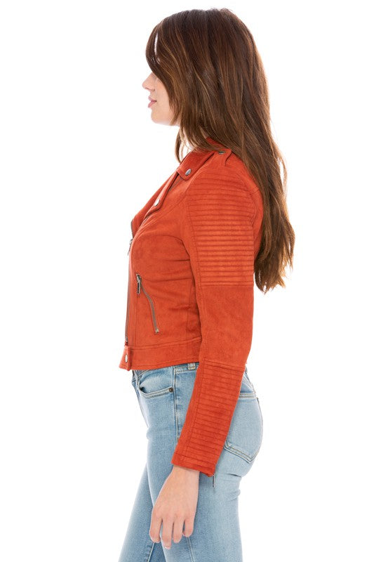 THE INSTYLE FAUX SUEDE MOTO JACKET - RUST