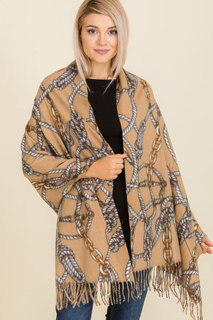 THE EQUESTRIAN PRINT CASHMERE FEEL SCARF - CAMEL
