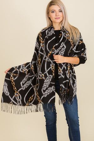 THE EQUESTRIAN PRINT CASHMERE FEEL SCARF - CAMEL
