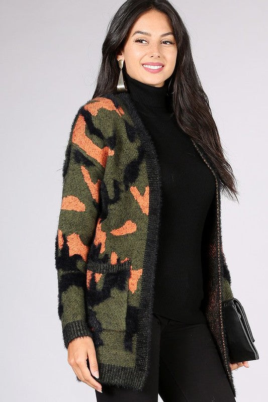 Long camo best sale cardigan sweater