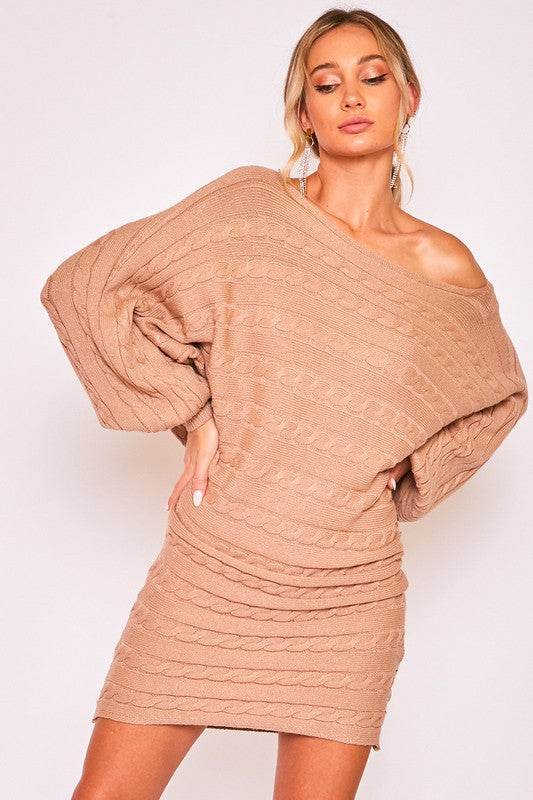 THE CABLE STYLE SWEATER DRESS - HEATHER GREY
