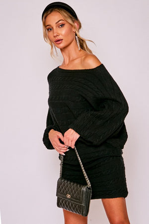 THE CABLE STYLE SWEATER DRESS - BLACK