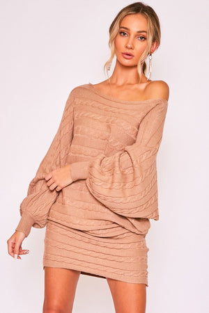 THE CABLE STYLE SWEATER DRESS - HEATHER GREY