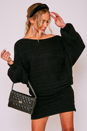THE CABLE STYLE SWEATER DRESS - BLACK