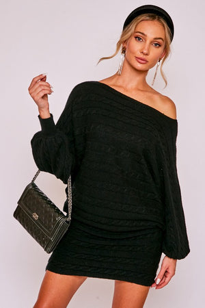 THE CABLE STYLE SWEATER DRESS - HEATHER GREY