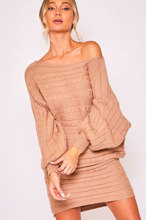 THE CABLE STYLE SWEATER DRESS - HEATHER GREY