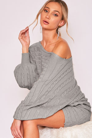 THE CABLE STYLE SWEATER DRESS - HEATHER GREY