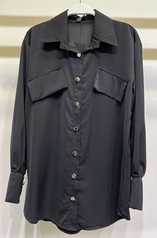 THE ESSENTIAL EDIT BLACK GOLD DETAIL SHIRT - ONE LEFT!