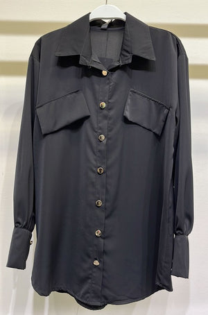 THE ESSENTIAL EDIT BLACK GOLD DETAIL SHIRT - ONE LEFT!