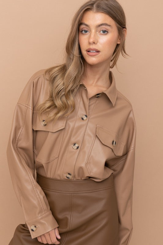 THE NINA FAUX LEATHER SHIRT