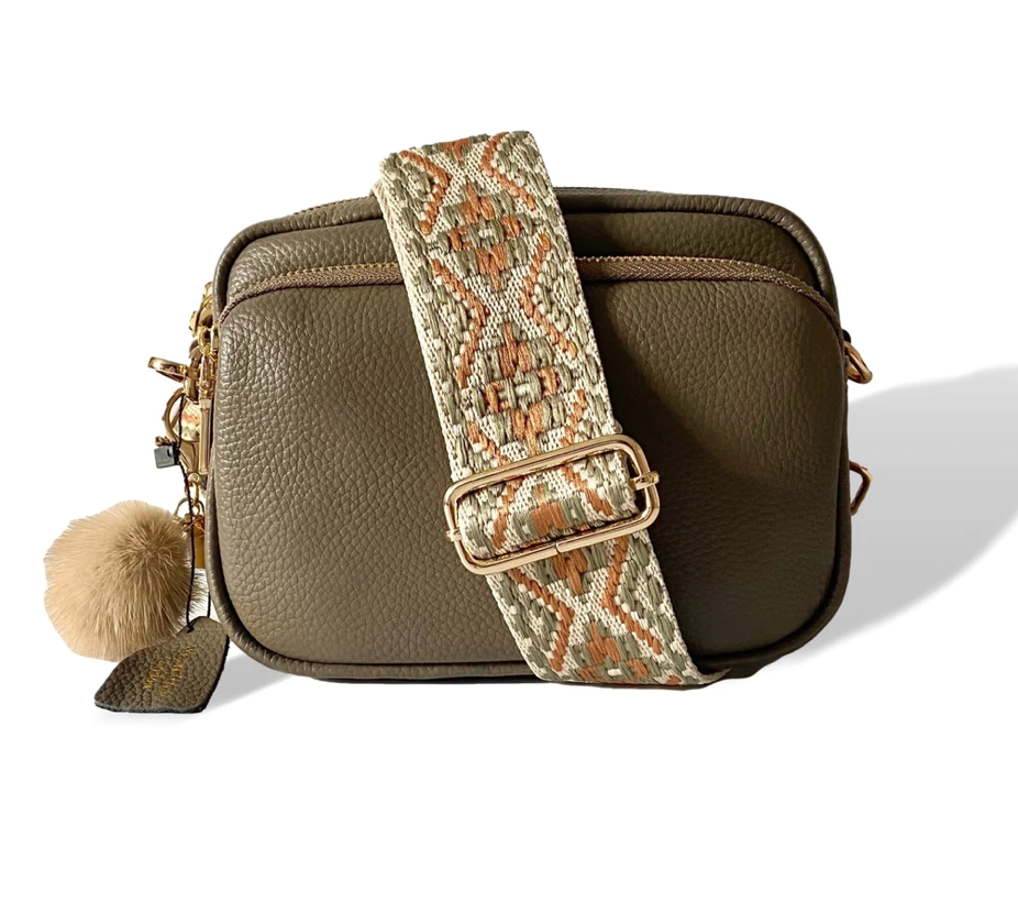Taupe leather top crossbody bag