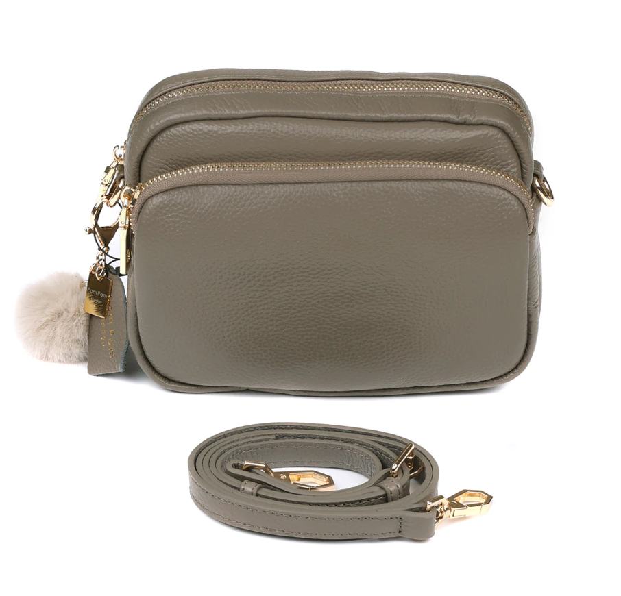 THE MAYFAIR LEATHER CROSSBODY BAG TAUPE PREORDER
