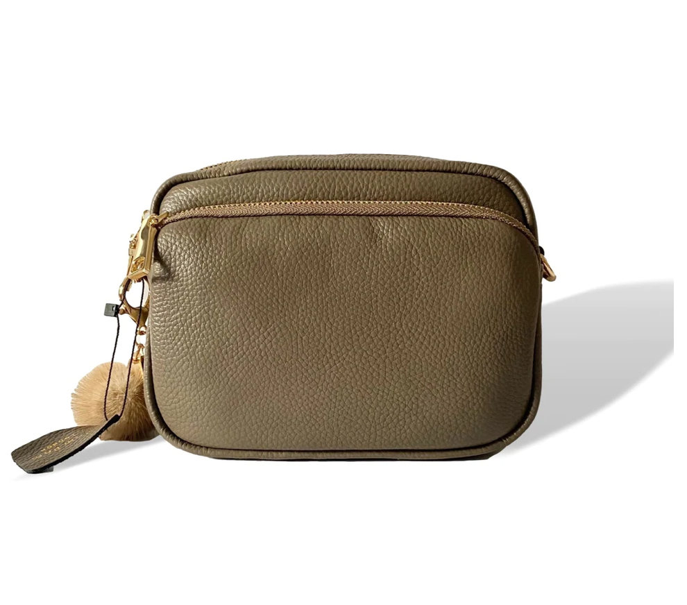 Taupe leather top crossbody bag