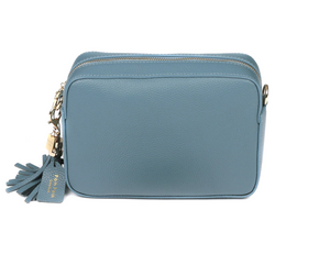 THE LONDON CITY LEATHER CROSSBODY BAG - STEEL BLUE