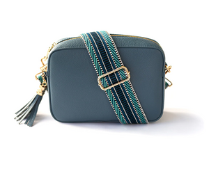 THE LONDON CITY LEATHER CROSSBODY BAG - STEEL BLUE