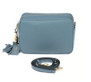 THE LONDON CITY LEATHER CROSSBODY BAG - STEEL BLUE