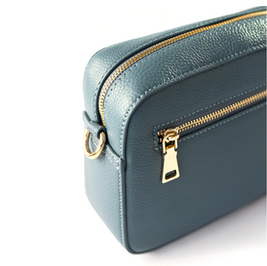 THE LONDON CITY LEATHER CROSSBODY BAG - STEEL BLUE